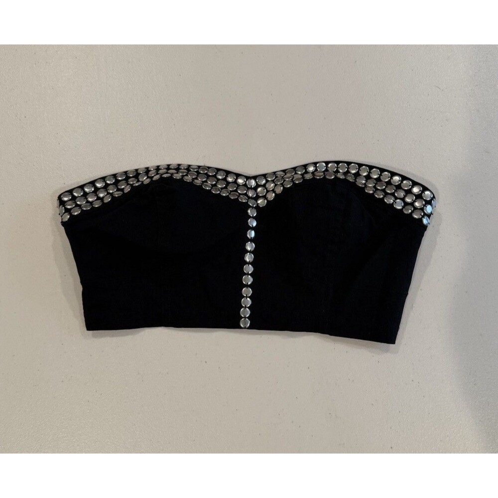 NEW H&M Divided Corset Crop Top Womens 10 Black Studded Festival Grunge Punk